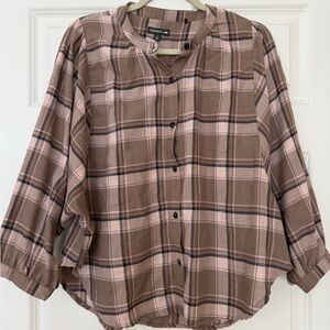 Toad & co heartland brown and Pink Plaid Button-Up Shirt cotton bland